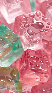夏日冰块清凉背景背景图片_夏日3D粉色清新透明冰块手机壁纸背景