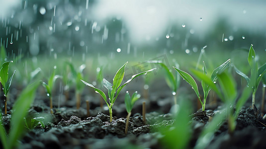 禾苗雨水土壤生长摄影照片