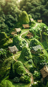 微缩背景图片_夏天3D微缩景观绿色园林设计