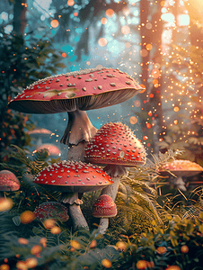 插画蘑菇云摄影照片_魔法世界蘑菇插画童话仙境