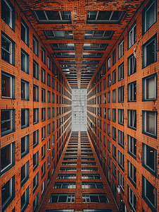 现代城市建筑由红砖建筑组成从上往下看