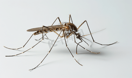 疟疾消杀摄影照片_白色背景上的死蚊子