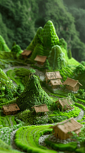 景观园林图片背景图片_夏天3D微缩景观绿色园林图片