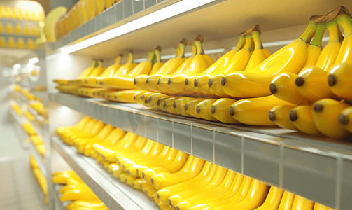 卡通叶子绿色摄影照片_市场货架上的香蕉