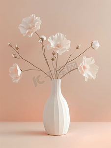 隔离的白色陶瓷瓶中的纸花