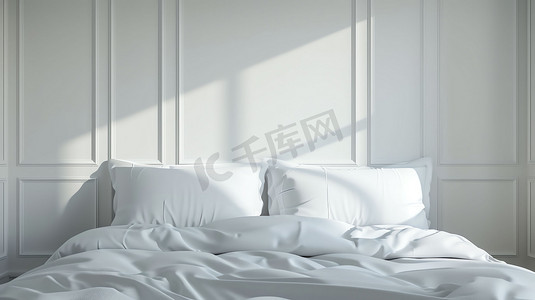 白色床摄影照片_卧室白色整洁床具摄影照片