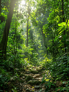 窗外是白天摄影照片_泰国热带雨林全景