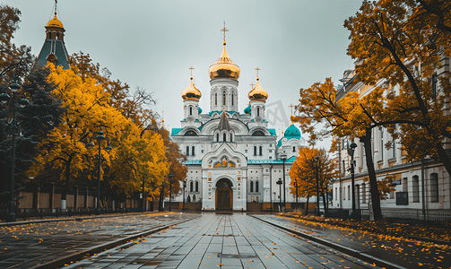 纳福小镇摄影照片_莫斯科圣徒大教堂教堂的视图
