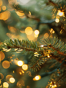 明亮色彩摄影照片_圣诞树上的夜间模糊散景关闭