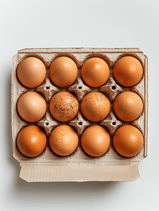 隔离盒中十个鸡蛋的顶视图