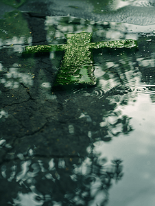 雨坑中的绿色十字反射