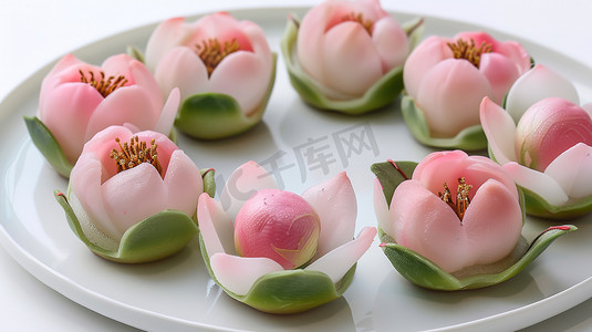 精致粉色摄影照片_精致的粉色花朵甜品高清图片