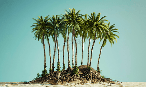 横幅植物摄影照片_棕榈树被根部包围准备移植到不同的地方