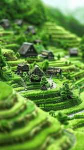 夏天3D微缩景观绿色园林背景图片