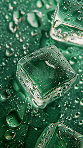 透明壳背景图片_夏日3D绿色清新透明冰块手机壁纸素材