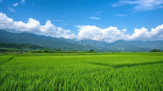 夏天绿色的美丽稻田图片