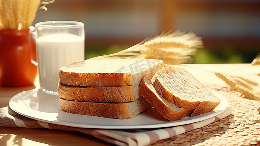 早餐牛奶的全麦面包摄影配图