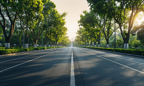 有树隧道的道路沥青