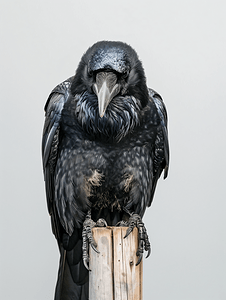鬼节背景摄影照片_可怕的呱呱叫的乌鸦坐在杆子上