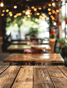 木桌与模糊餐厅复古风格照片