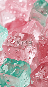 清凉夏日背景图片_夏日3D粉色清新透明冰块手机壁纸设计图