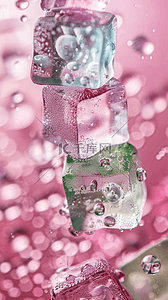 夏日清凉背景图片背景图片_夏日3D粉色清新透明冰块手机壁纸背景图片