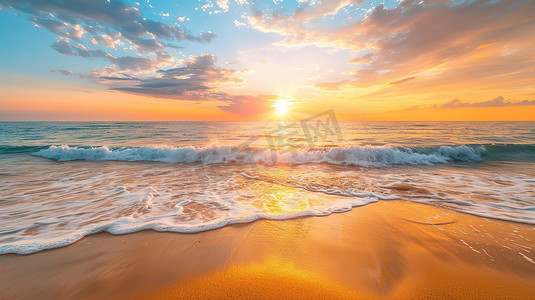 日落照片摄影照片_海滩上美丽的日落照片