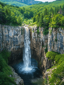 壶口瀑布手绘摄影照片_夏季从悬崖流下的强大的大型天然瀑布