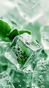 手机绿色背景背景图片_夏日3D绿色清新透明冰块手机壁纸设计图