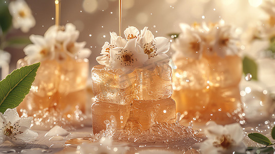 茉莉冰块糖浆花朵摄影照片