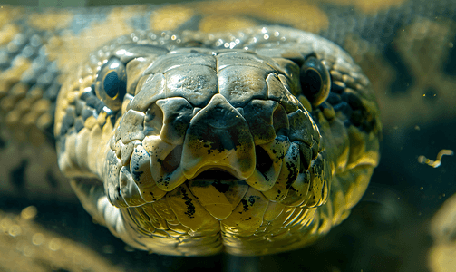 张大嘴笑隐患摄影照片_动物园拍摄的一张大蟒蛇的近距离照片