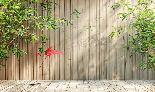 竹景观摄影照片_背景是风筝和竹墙