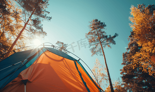 休闲假期摄影照片_露营地的帐篷顶部