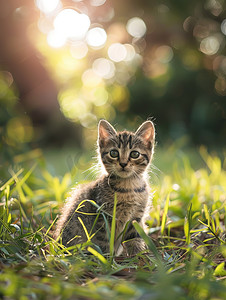 公园草地的小猫可爱高清图片