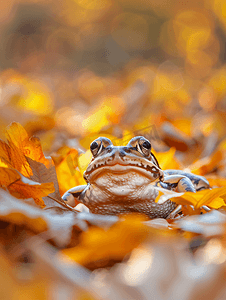 秋季垃圾中的普通青蛙