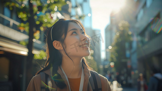 人物美女道路阳光摄影照片