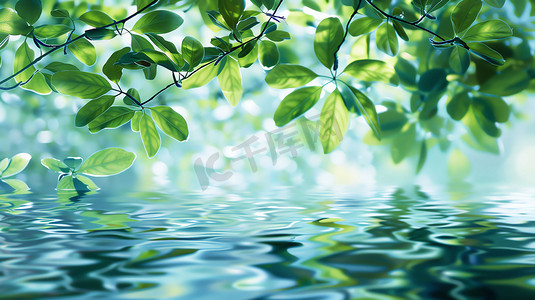 水面波纹绿叶意境摄影照片