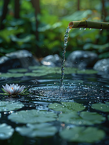 流水莲花池夏季风景照片