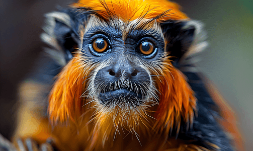卡通小猴吃饭摄影照片_凝视狨猴可爱的小胡子脸