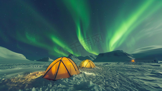极地极光帐篷冰原摄影照片