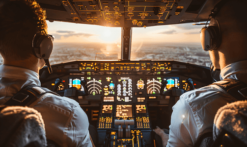 航空简历模板摄影照片_飞行员在驾驶舱驾驶飞机