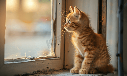 疯狂圣诞摄影照片_小猫看着窗外街上的猫