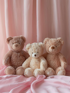 柔软毛绒的小熊粉色房间摄影照片