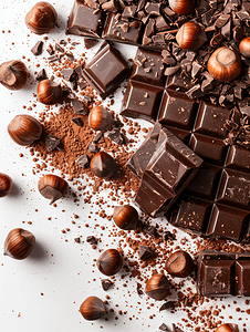 液体巧克力摄影照片_用优质可可、可可脂和榛子制作巧克力