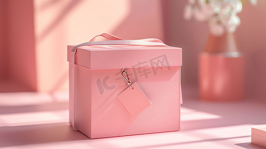 粉色礼盒包装惊喜摄影照片