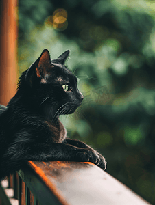黑猫躺在黑板上阳台上的宠物黑头发的猫