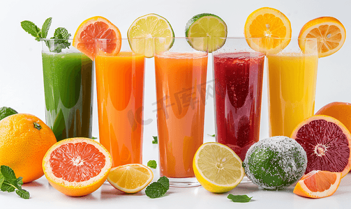 果汁和柑橘类水果的眼镜