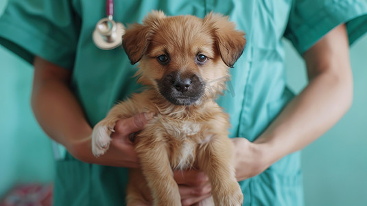 兽医抱着可爱小狗图片