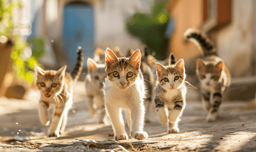 猫沿着墙跑街上的流浪动物