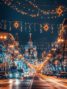 莫斯科大道的夜间照明
